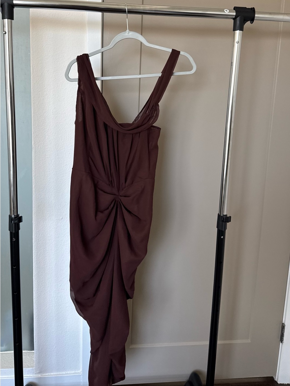 NWT PrettyLittleThing Chocolate Chiffon Draped Midi Dress 10 - Picture 6 of 10
